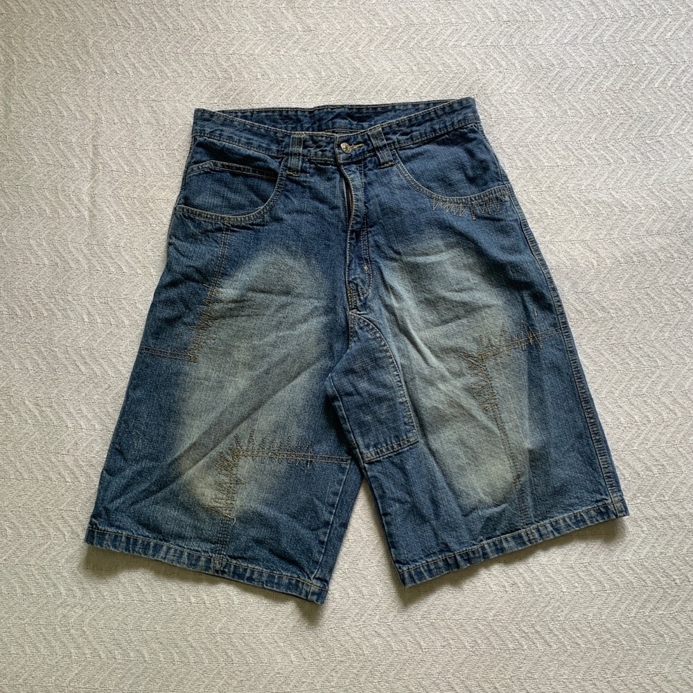 VTG Jean‎ Shorts Mens 32" Blue Baggy Embroidered  Jnco Southpole Like Y2K Jorts